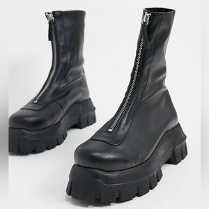 Asos zip front tractor sole boot NEW